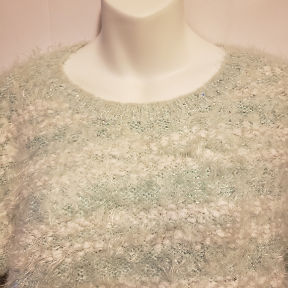 APT 9 Light Teal & White Long Sleeve Sweater - Picture 3 of 7
